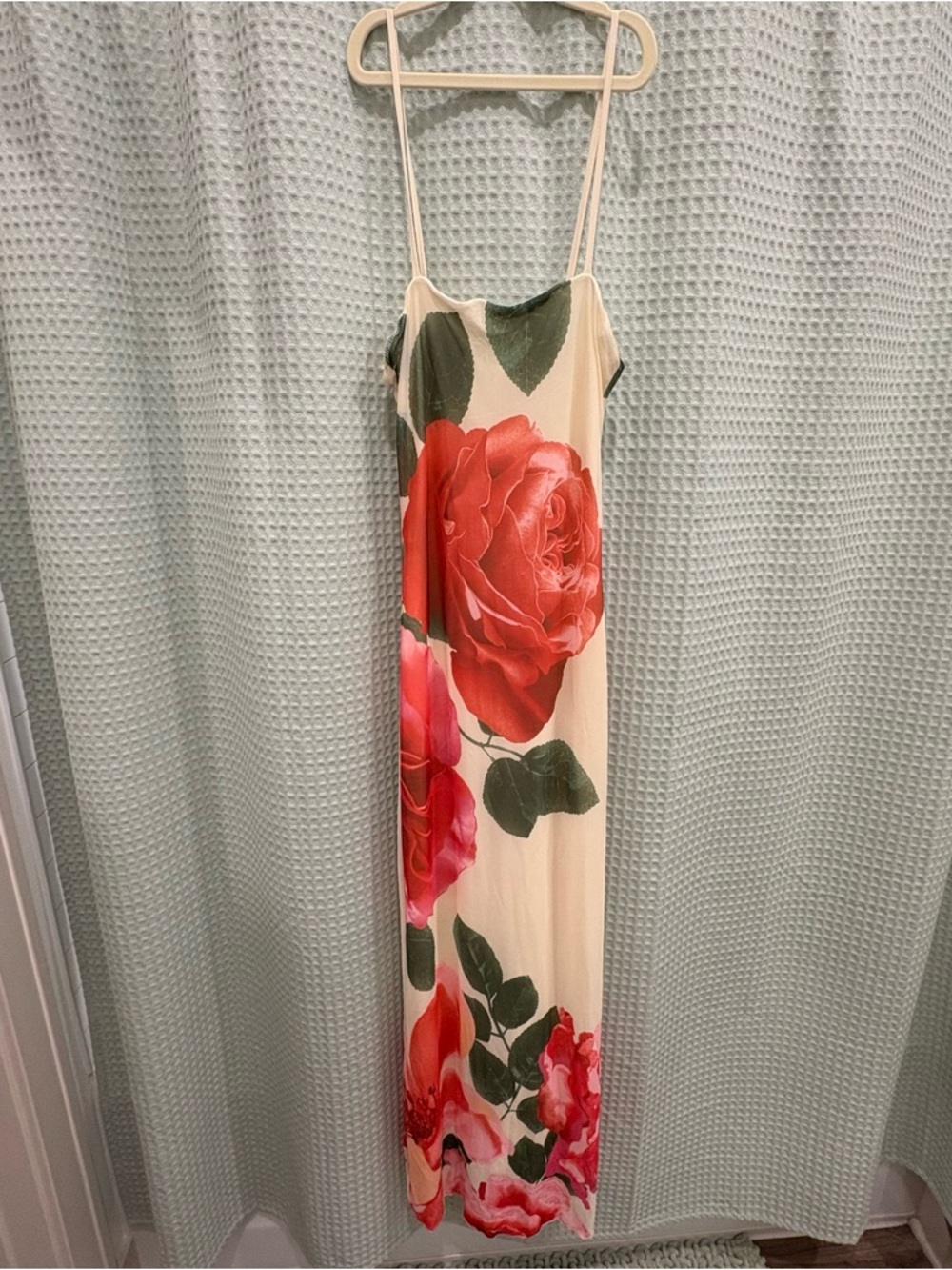 Sincerely Jules Cream Maxi Dress with Red Rose Print